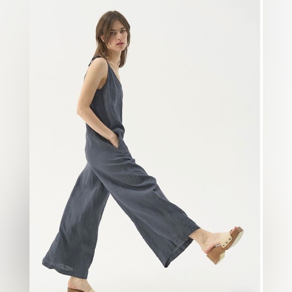 Ash Mystery :  NWT Blue Linen Jumpsuit - Cropped - Picture 3 of 4